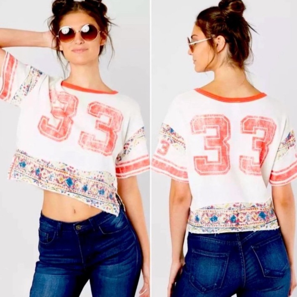 We The Free White and Orange/red Crop Top